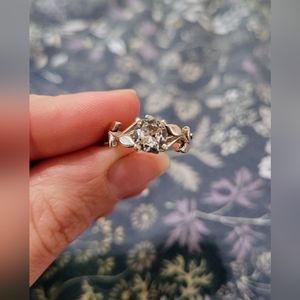 White Sapphire Solitaire Sterling Silver Leaf Ring